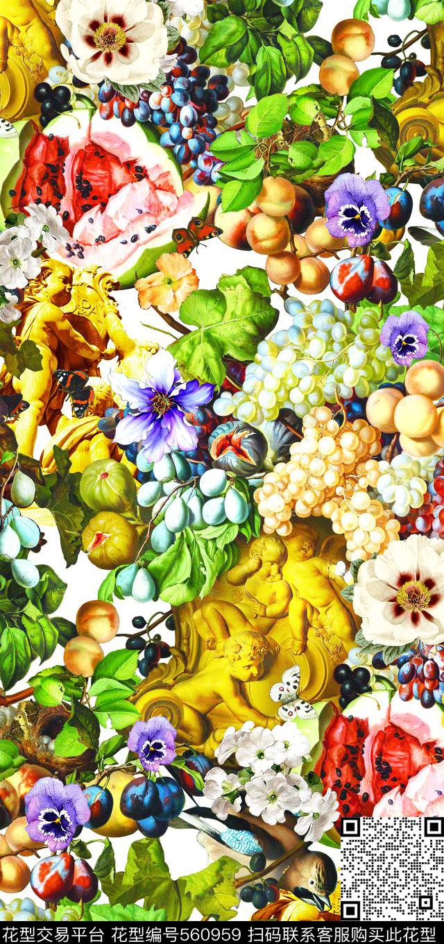 时尚水果花卉数码印花华亿平台下载（图片编号: 560959） - 瓦栏（Walan）