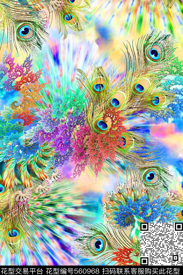 时尚羽毛分形数码印花华亿平台下载（图片编号: 560968） - 瓦栏（Walan）