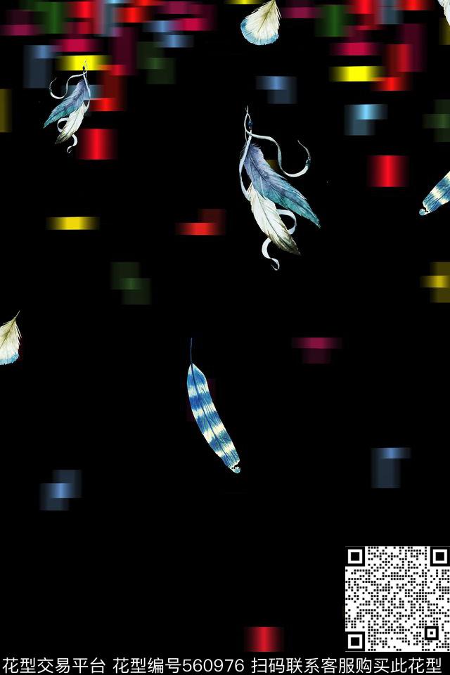 时尚羽毛俄罗斯方块数码印花华亿平台下载（图片编号: 560976） - 瓦栏（Walan）