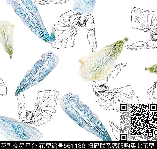 花卉花瓣叶子数码印花华亿平台下载（图片编号: 561136） - 瓦栏（Walan）