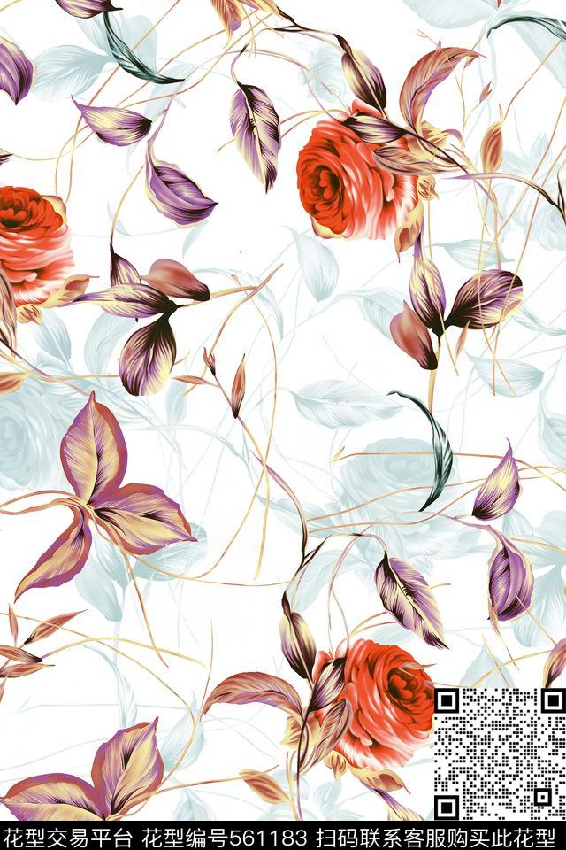 清新花卉满版时尚简约数码服装印花数码印花华亿平台下载（图片编号: 561183） - 瓦栏（Walan）