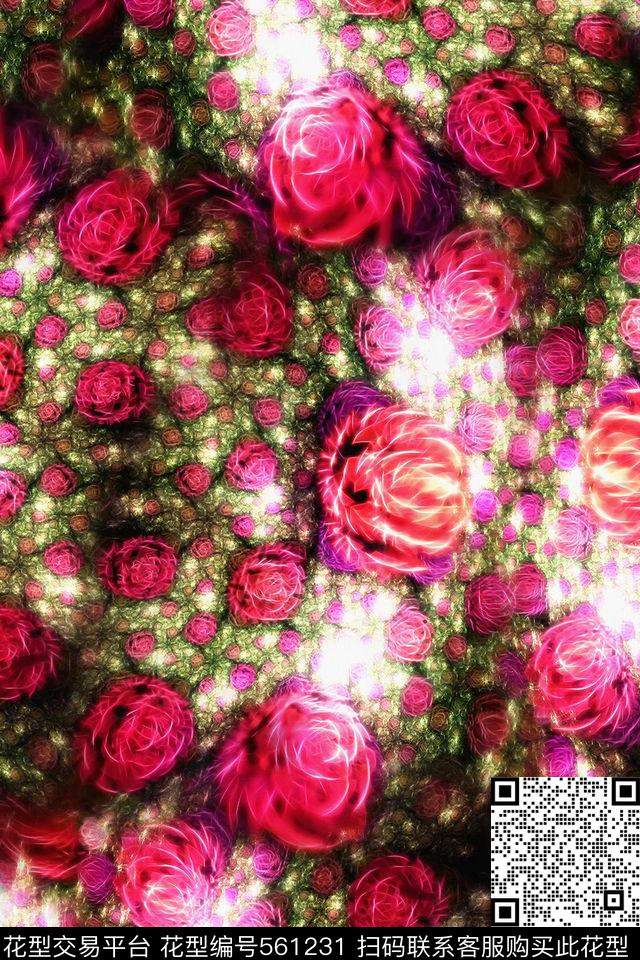 抽象油画模糊效果炫彩花卉服装面料华亿平台休闲时尚抽象炫彩花卉模糊效果数码印花华亿平台下载（图片编号: 561231） - 瓦栏（Walan）