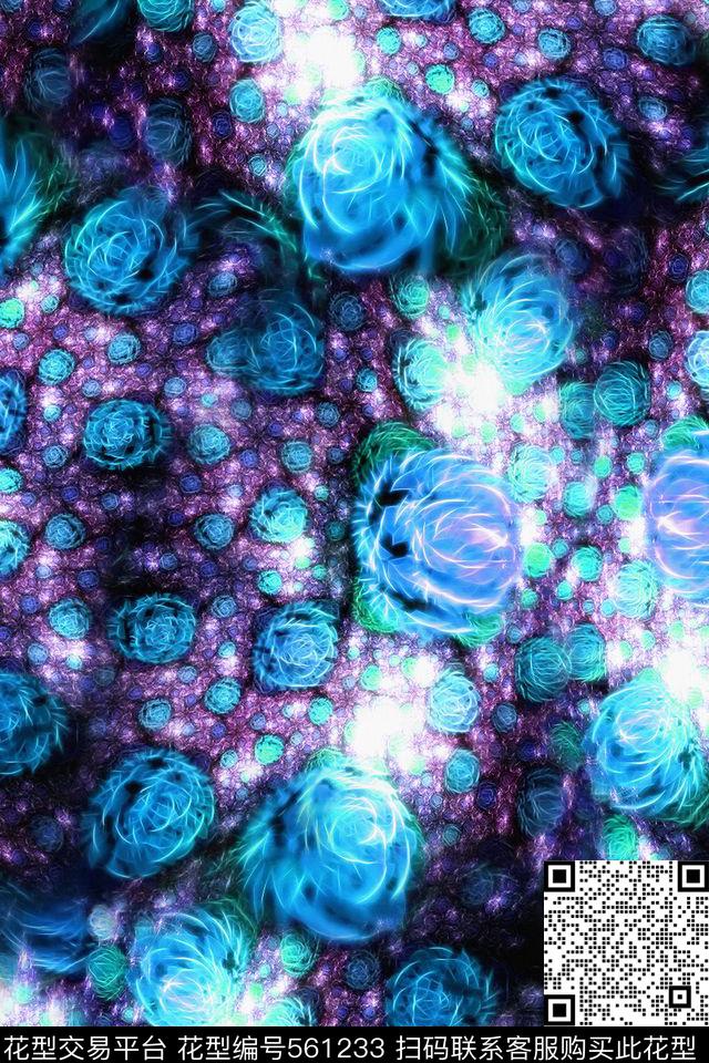 休闲时尚抽象炫彩花卉模糊效果抽象油画模糊效果炫彩花卉服装面料华亿平台数码印花华亿平台下载（图片编号: 561233） - 瓦栏（Walan）
