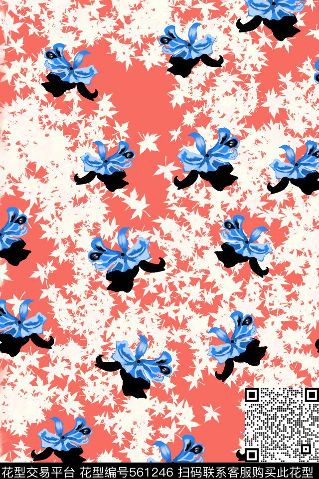 枫叶加花清晰水印手绘几何传统印花华亿平台下载（图片编号: 561246） - 瓦栏（Walan）