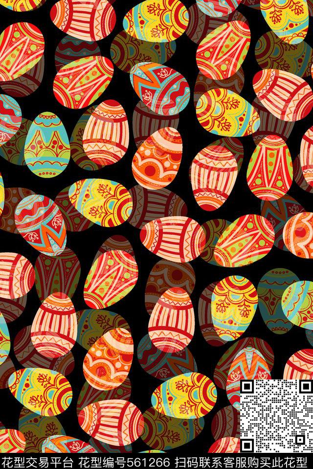 卡通花纹彩蛋传统印花华亿平台下载（图片编号: 561266） - 瓦栏（Walan）