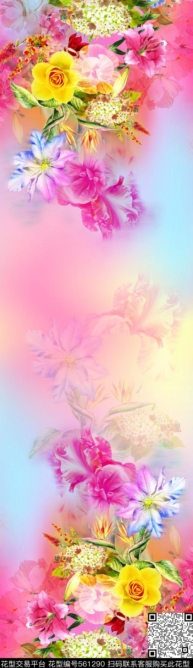 花卉双边定位田园风数码印花华亿平台下载（图片编号: 561290） - 瓦栏（Walan）