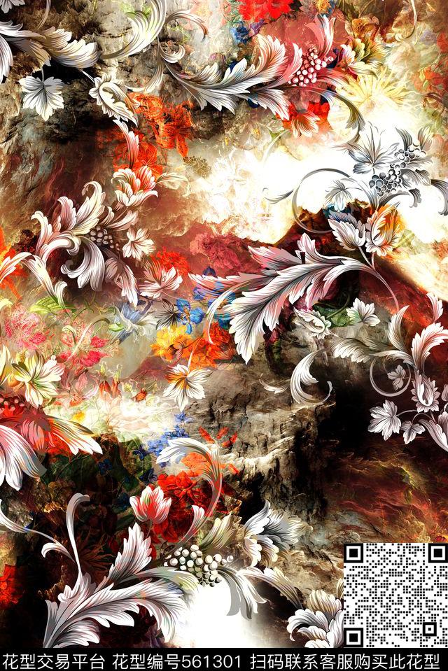 抽象肌理欧式花纹油画花卉数码印花服装数码印花华亿平台下载（图片编号: 561301） - 瓦栏（Walan）