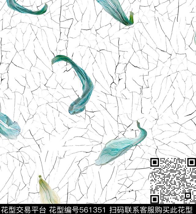 裂纹树叶花瓣数码印花华亿平台下载（图片编号: 561351） - 瓦栏（Walan）