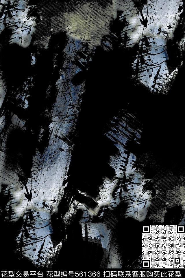 复古水墨笔刷文字数码印花华亿平台下载（图片编号: 561366） - 瓦栏（Walan）