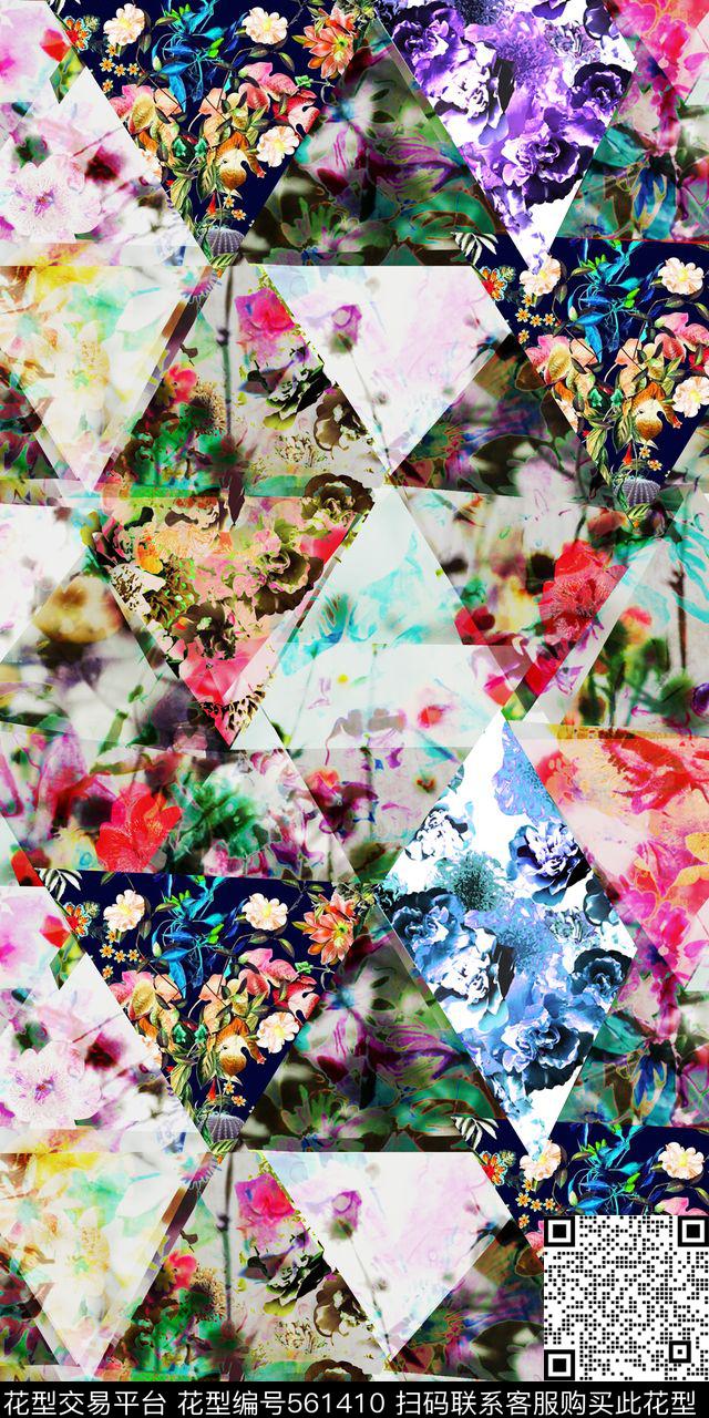 时尚大气炫丽拼接数码印花华亿平台下载（图片编号: 561410） - 瓦栏（Walan）