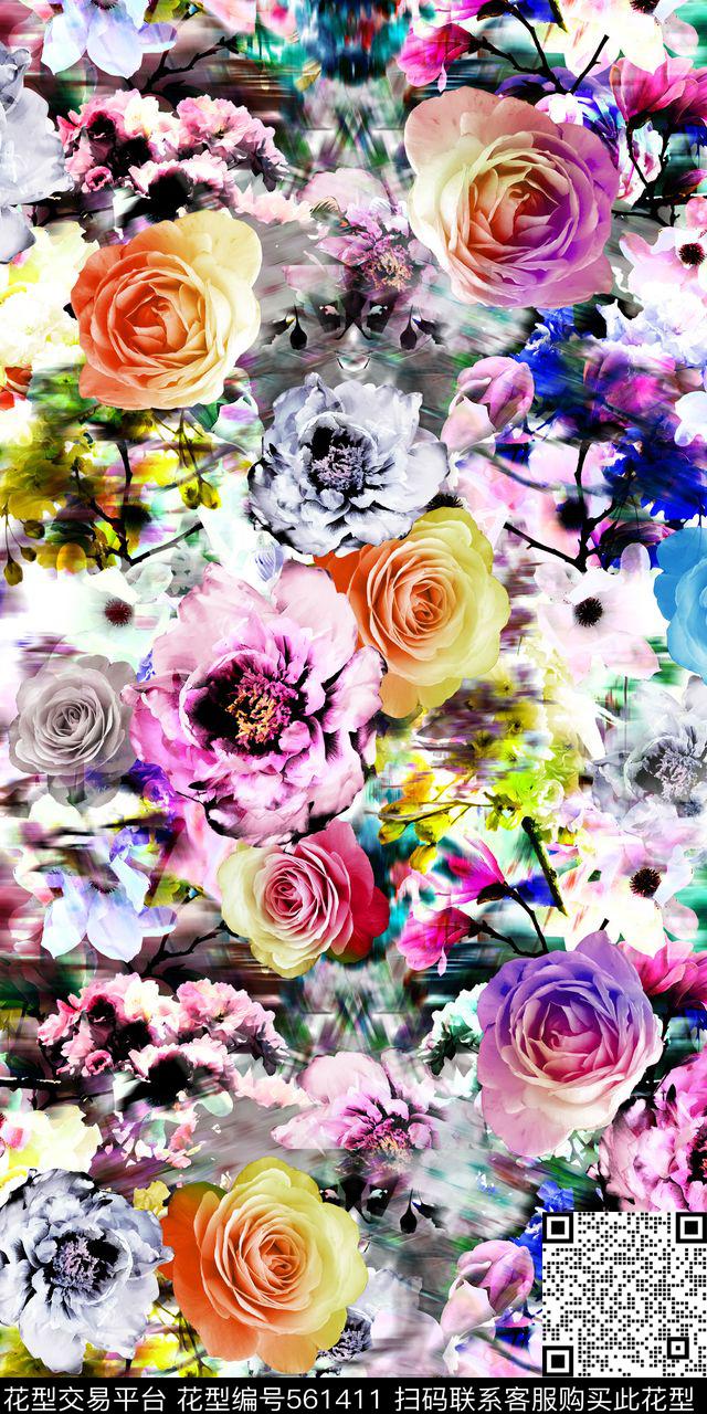 时尚大气多彩炫丽抽象数码印花华亿平台下载（图片编号: 561411） - 瓦栏（Walan）