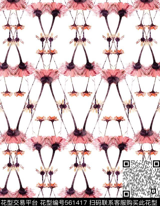 抽象几何花数码印花华亿平台下载（图片编号: 561417） - 瓦栏（Walan）