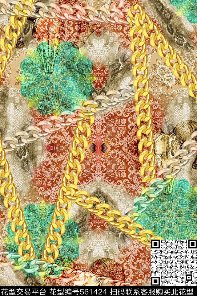 复古链子欧式宫廷花纹衬衫数码印花华亿平台下载（图片编号: 561424） - 瓦栏（Walan）