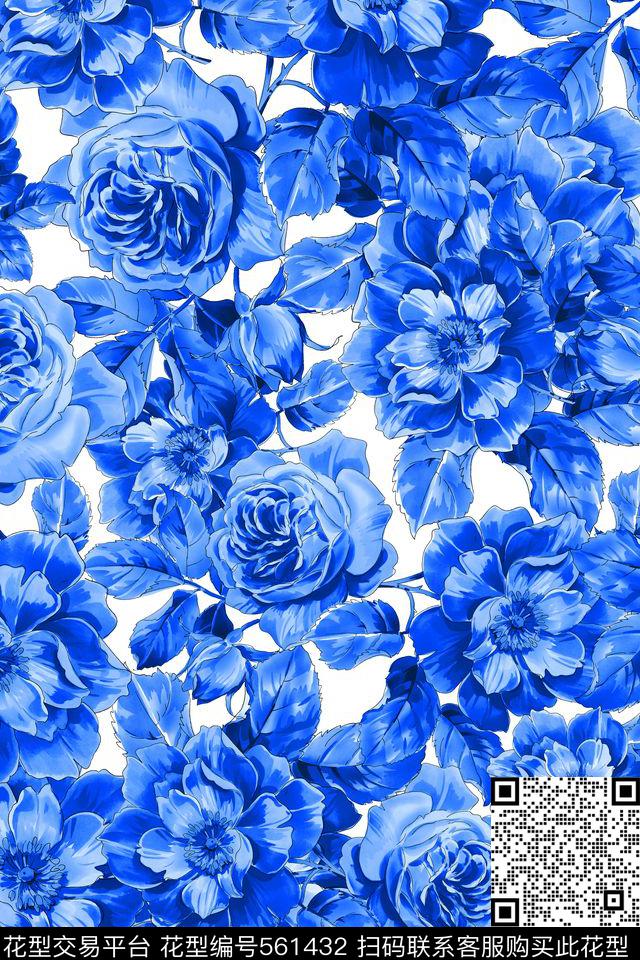 中国风花卉旗袍数码印花华亿平台下载（图片编号: 561432） - 瓦栏（Walan）