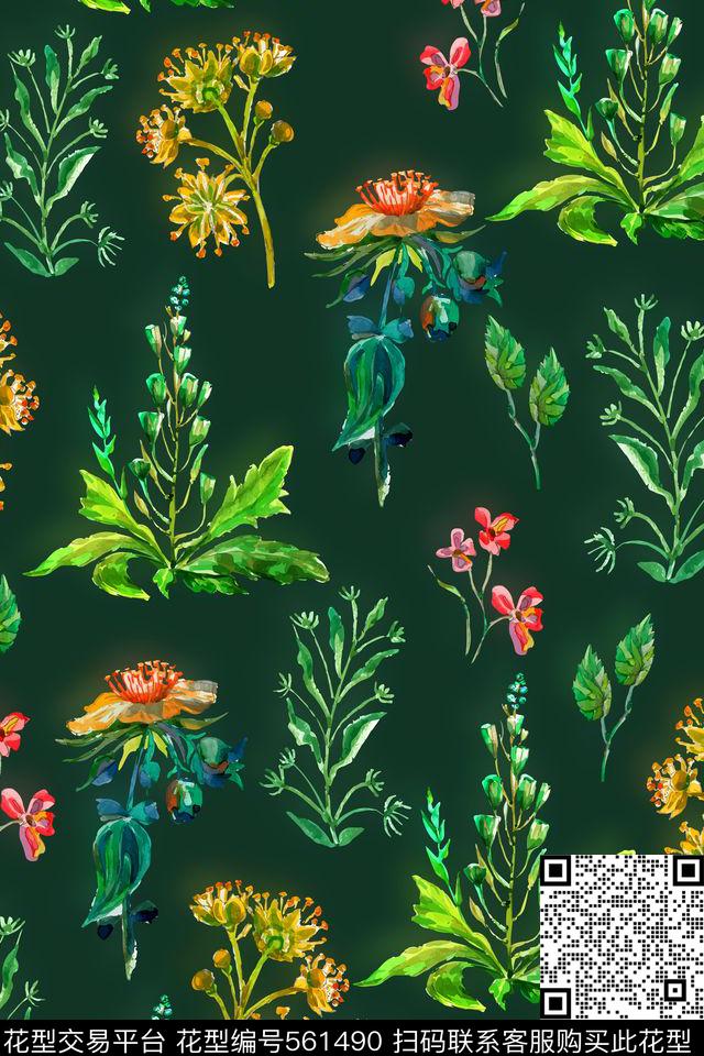 田园风水彩画花卉数码印花华亿平台下载（图片编号: 561490） - 瓦栏（Walan）