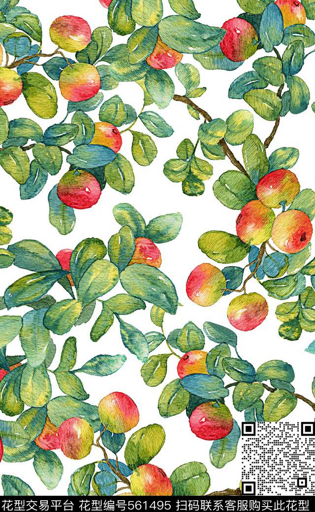 绿叶女装水彩数码印花华亿平台下载（图片编号: 561495） - 瓦栏（Walan）