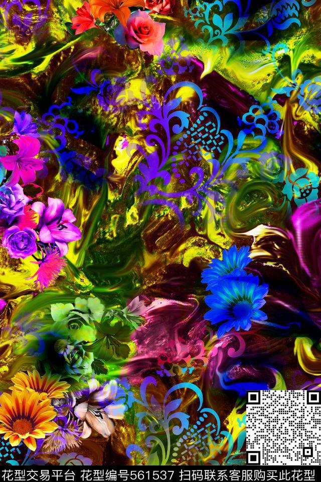 花朵花卉玫瑰数码印花华亿平台下载（图片编号: 561537） - 瓦栏（Walan）