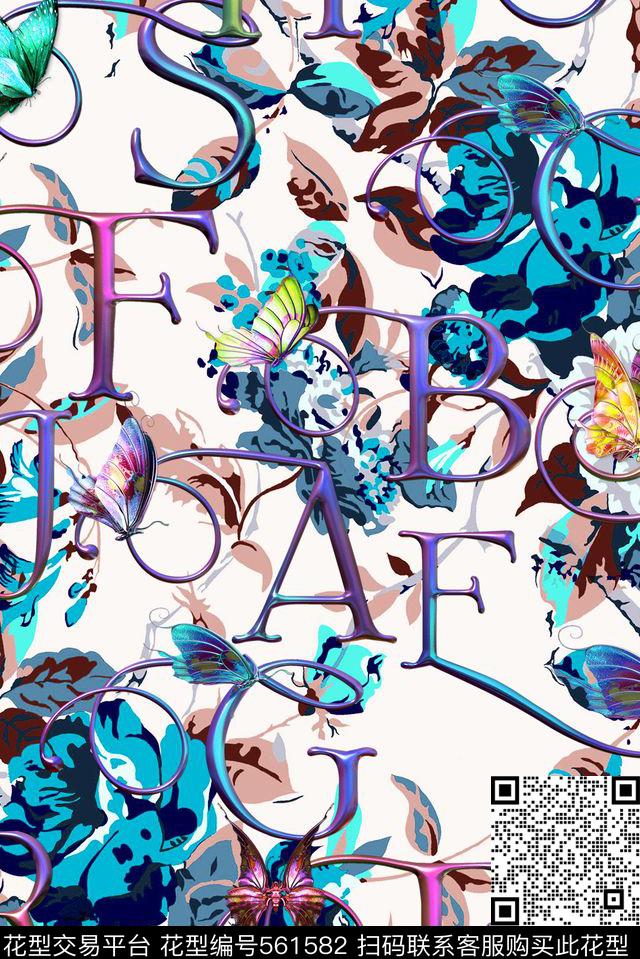 花卉文字数码印花华亿平台下载（图片编号: 561582） - 瓦栏（Walan）