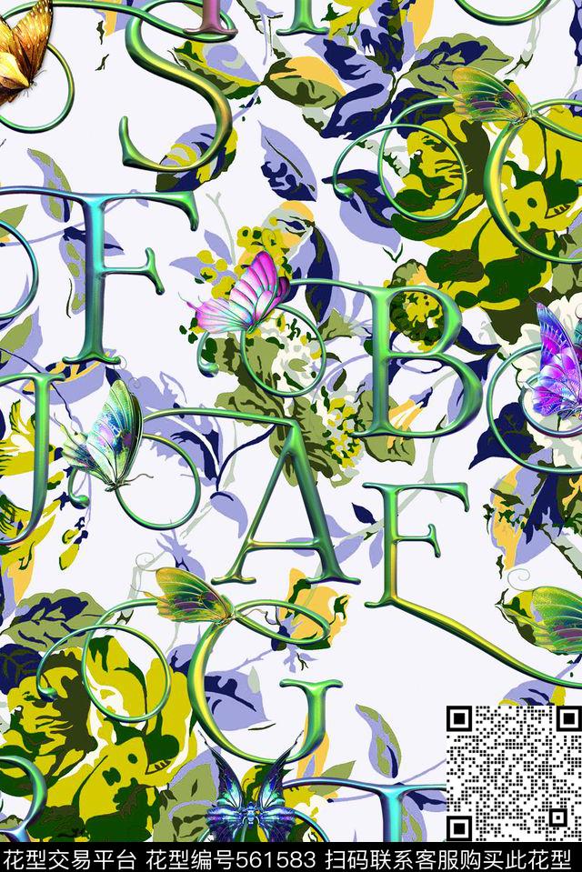 花卉文字数码印花华亿平台下载（图片编号: 561583） - 瓦栏（Walan）