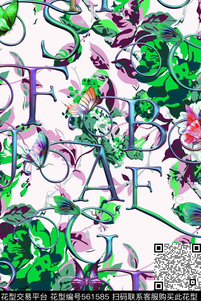 花卉文字数码印花华亿平台下载（图片编号: 561585） - 瓦栏（Walan）
