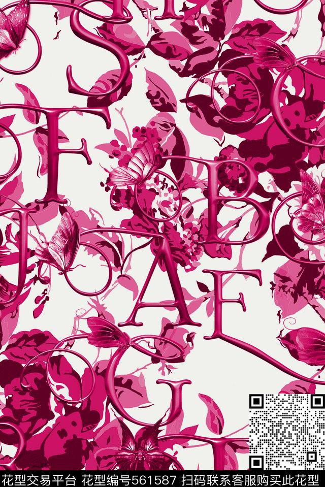 花卉文字数码印花华亿平台下载（图片编号: 561587） - 瓦栏（Walan）