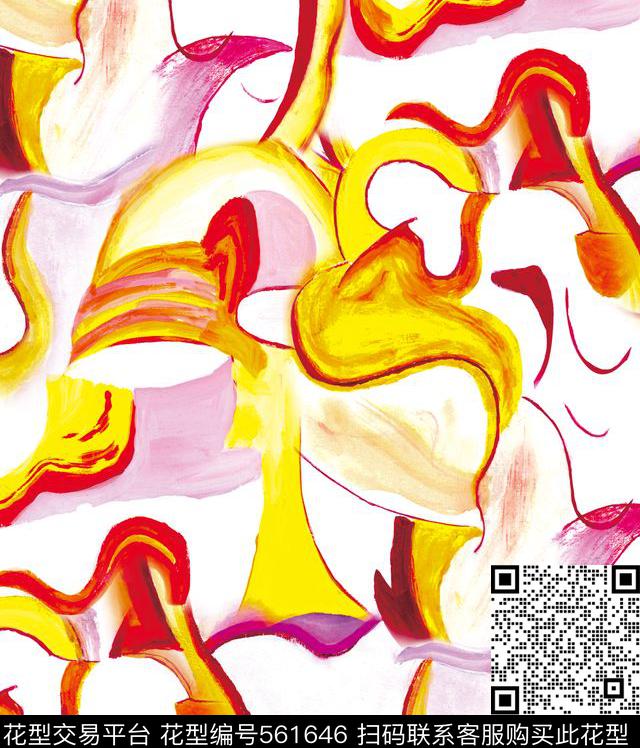 抽象手绘油画数码印花华亿平台下载（图片编号: 561646） - 瓦栏（Walan）