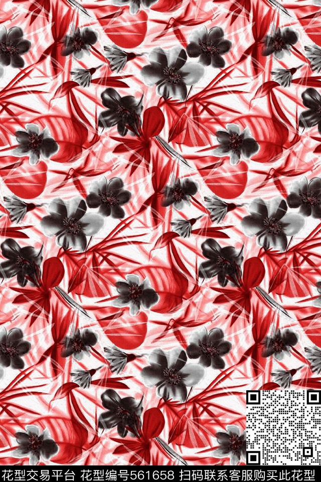 服装花卉水彩数码印花华亿平台下载（图片编号: 561658） - 瓦栏（Walan）