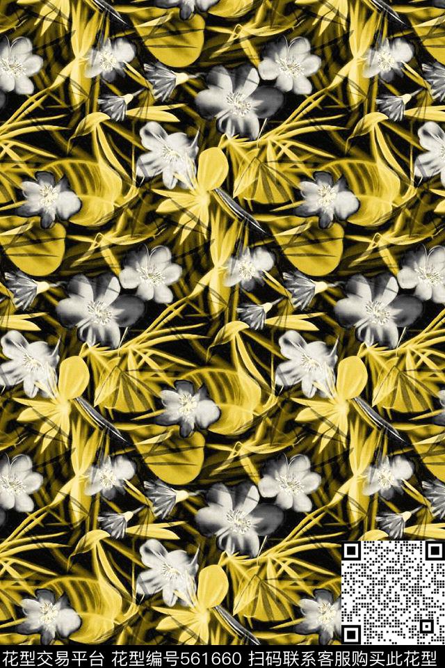 服装花卉水彩数码印花华亿平台下载（图片编号: 561660） - 瓦栏（Walan）