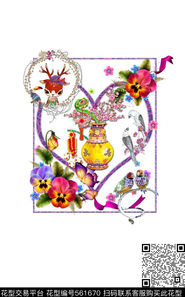 女装中国风喜庆胸花流行时尚花卉个性休闲数码印花华亿平台下载（图片编号: 561670） - 瓦栏（Walan）