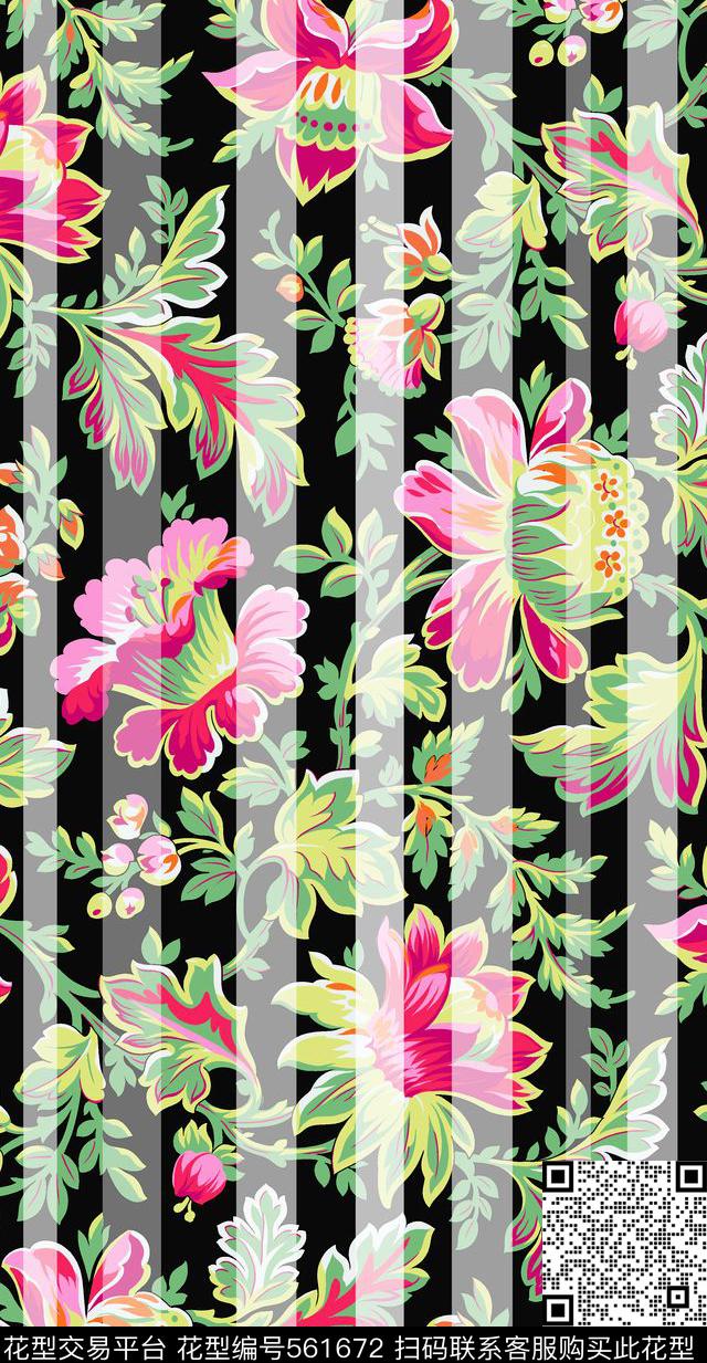 手绘暗格花卉传统印花华亿平台下载（图片编号: 561672） - 瓦栏（Walan）
