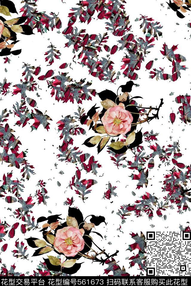 小碎花碎树叶休闲风数码印花华亿平台下载（图片编号: 561673） - 瓦栏（Walan）