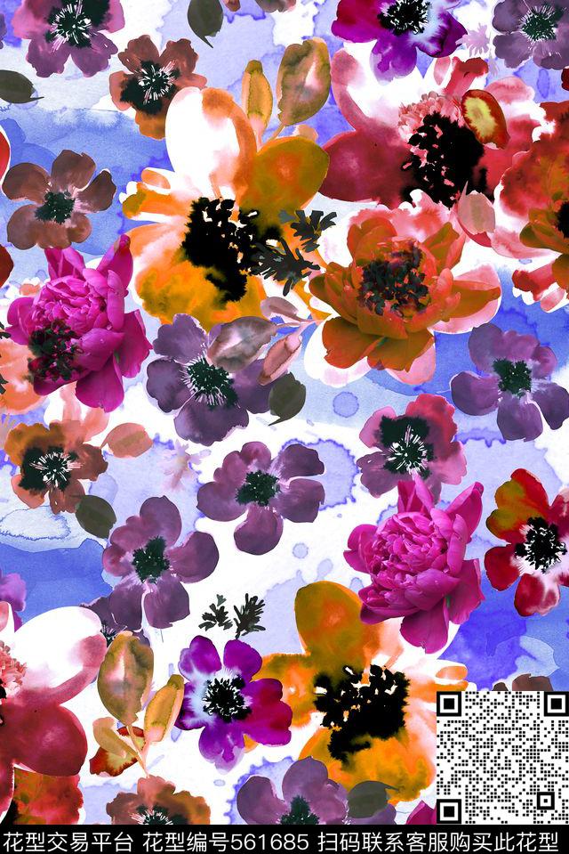 肌理碎花满版时尚水彩数码印花服装数码印花华亿平台下载（图片编号: 561685） - 瓦栏（Walan）