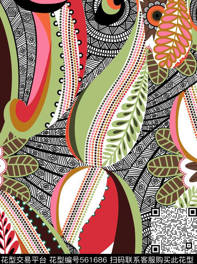 传统印花佩斯利花卉几何佩斯利传统印花华亿平台下载（图片编号: 561686） - 瓦栏（Walan）