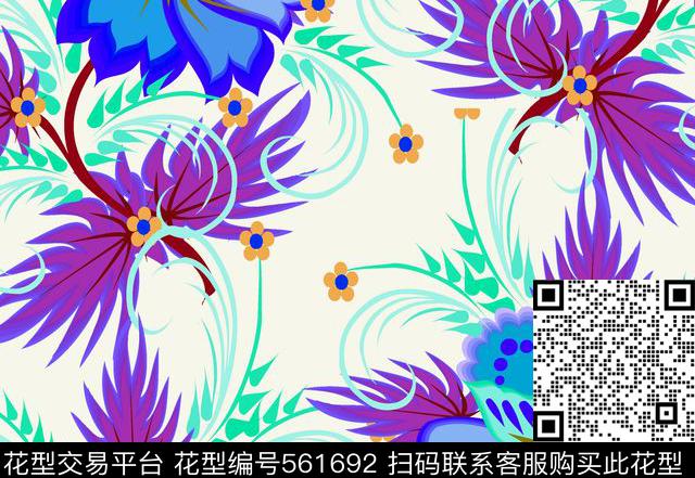 太空几何花卉传统印花华亿平台下载（图片编号: 561692） - 瓦栏（Walan）