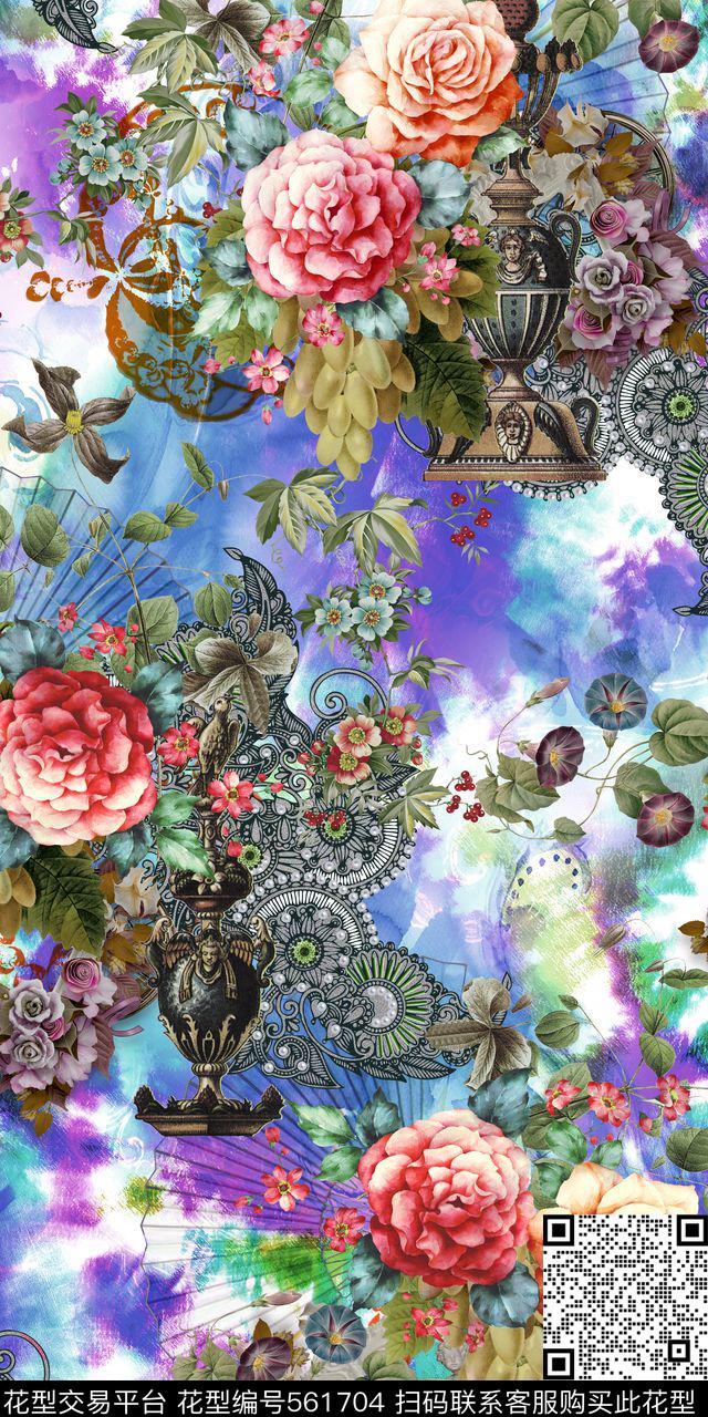 大花炫彩花卉数码印花华亿平台下载（图片编号: 561704） - 瓦栏（Walan）