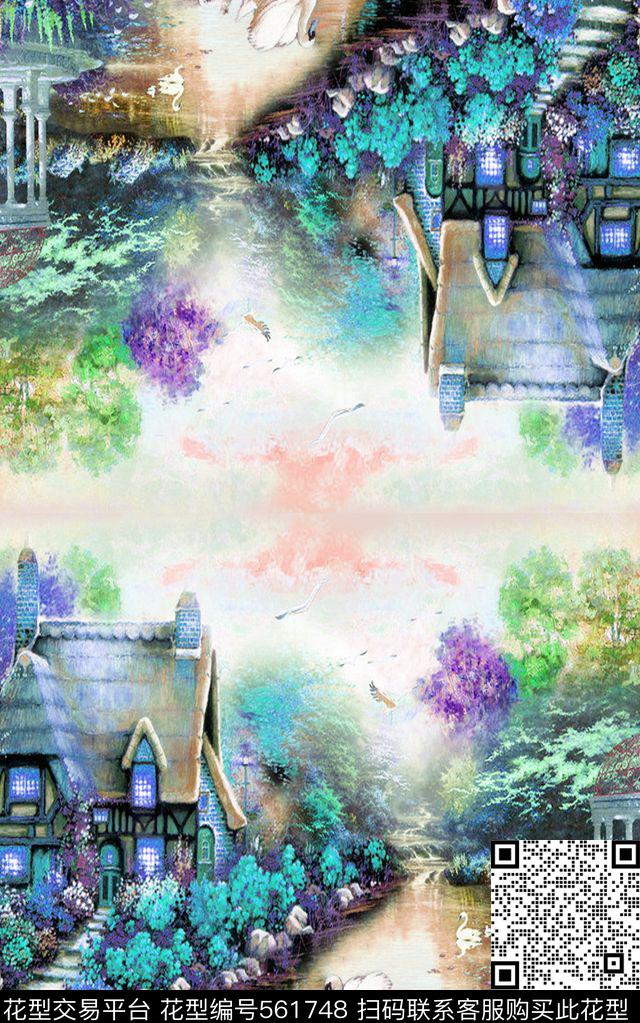 创意图案设计创意服装面料风景数码印花华亿平台下载（图片编号: 561748） - 瓦栏（Walan）