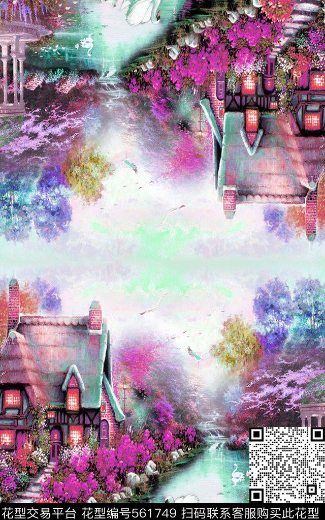 创意图案设计创意服装面料风景数码印花华亿平台下载（图片编号: 561749） - 瓦栏（Walan）