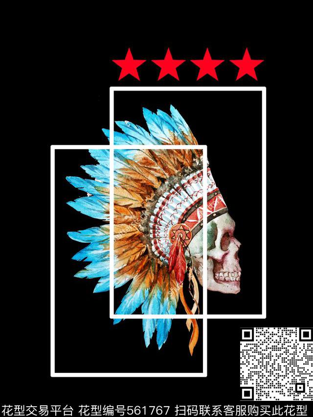 潮流手绘羽毛人头数码印花华亿平台下载（图片编号: 561767） - 瓦栏（Walan）