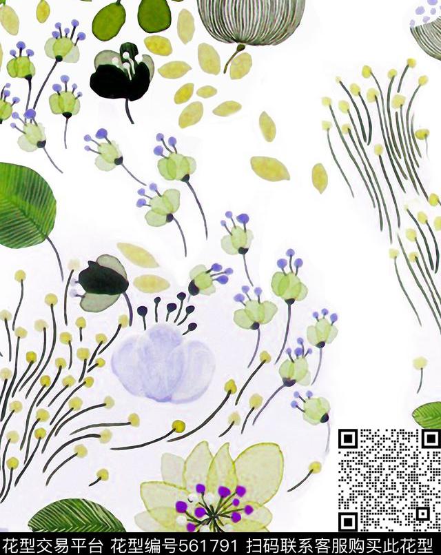 手绘清新水彩花朵数码印花华亿平台下载（图片编号: 561791） - 瓦栏（Walan）