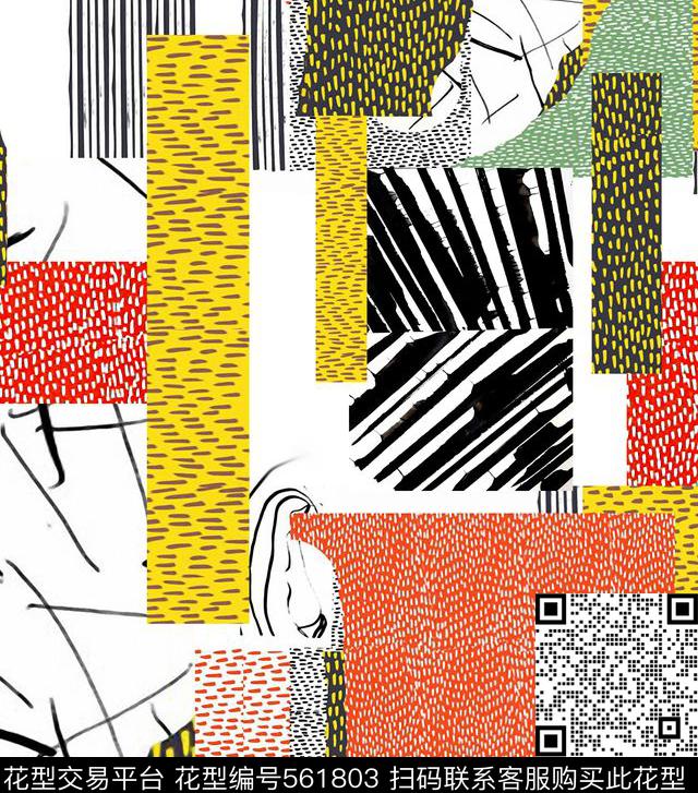 潮抽象几何四方连续传统印花华亿平台下载（图片编号: 561803） - 瓦栏（Walan）