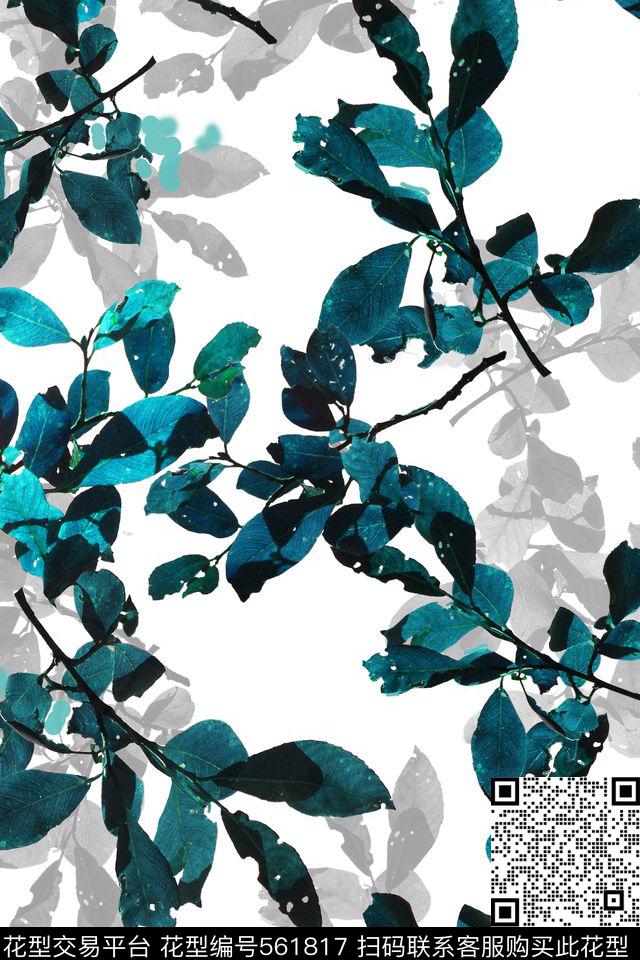 时尚简约清新数码印花服装枝叶数码印花华亿平台下载（图片编号: 561817） - 瓦栏（Walan）