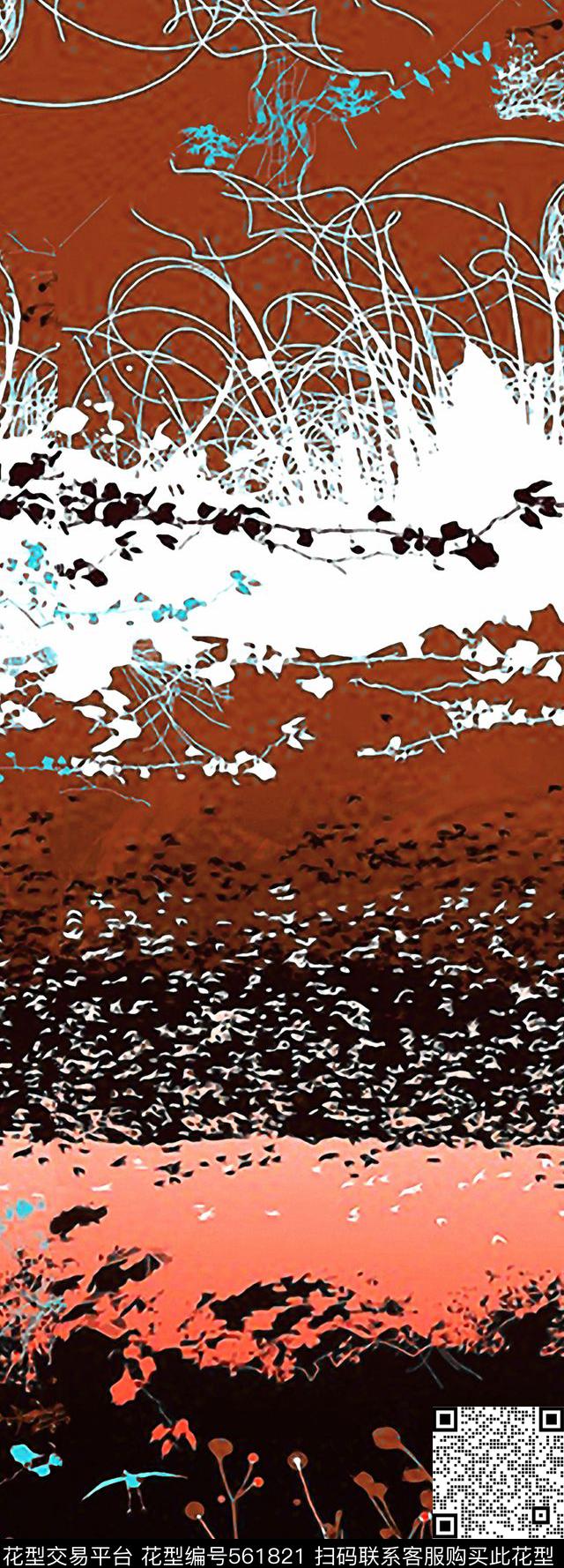 风景写实花秋冬二方连续数码印花华亿平台下载（图片编号: 561821） - 瓦栏（Walan）