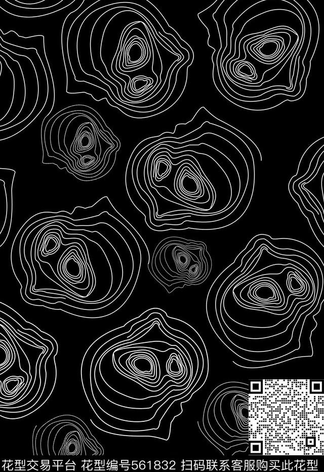 流行时尚等高线黑白传统印花华亿平台下载（图片编号: 561832） - 瓦栏（Walan）