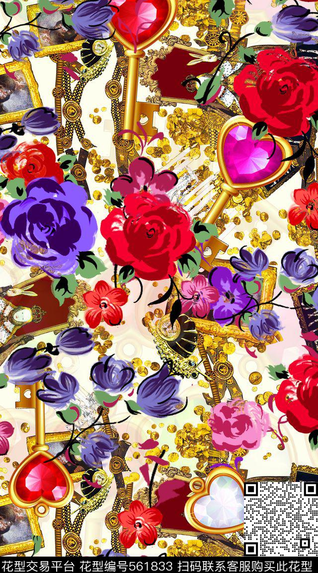 金属金币项链宝石钥匙花卉时尚欧式数码印花服装数码印花华亿平台下载（图片编号: 561833） - 瓦栏（Walan）