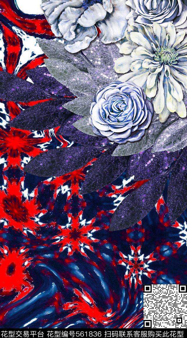 抽象大花卉大牌数码印花华亿平台下载（图片编号: 561836） - 瓦栏（Walan）