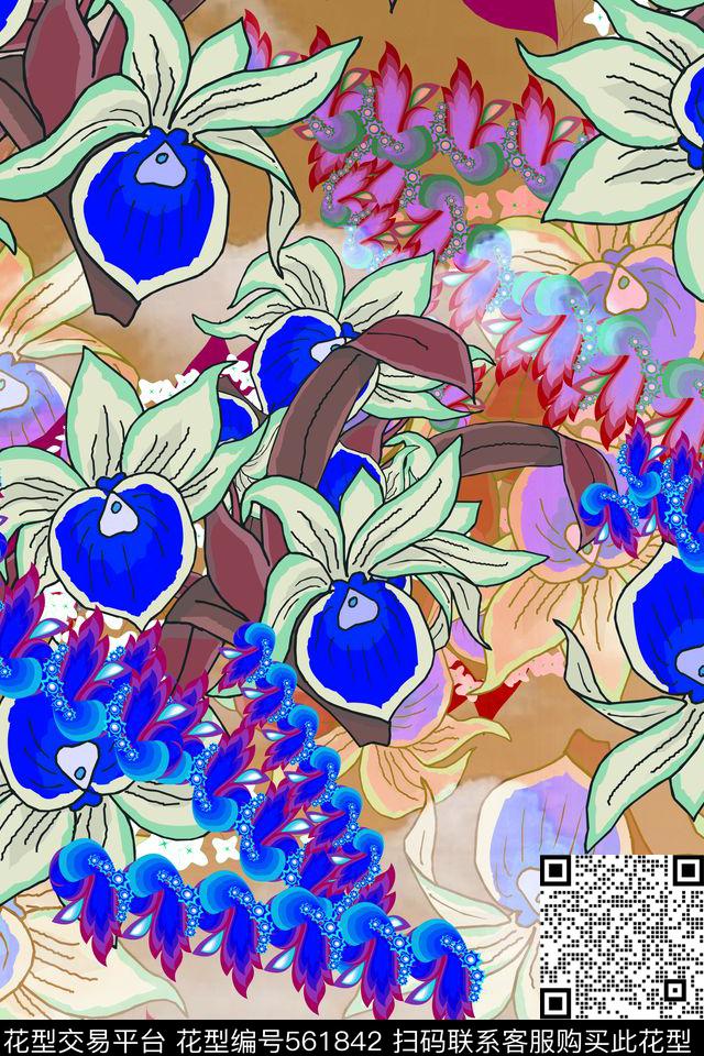 时尚抽象新颖数码印花华亿平台下载（图片编号: 561842） - 瓦栏（Walan）