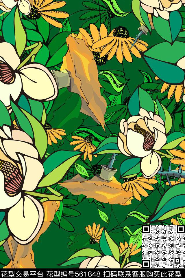 时尚花卉田园风数码印花华亿平台下载（图片编号: 561848） - 瓦栏（Walan）
