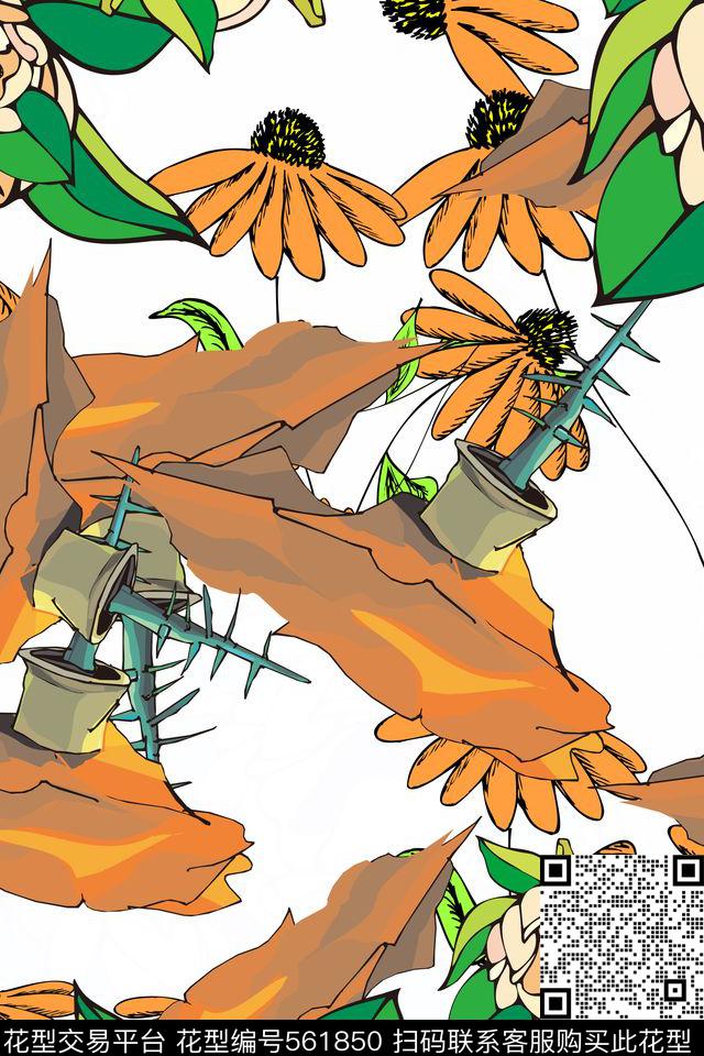 流行抽象时尚数码印花华亿平台下载（图片编号: 561850） - 瓦栏（Walan）