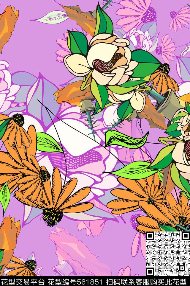 时尚流行抽象数码印花华亿平台下载（图片编号: 561851） - 瓦栏（Walan）