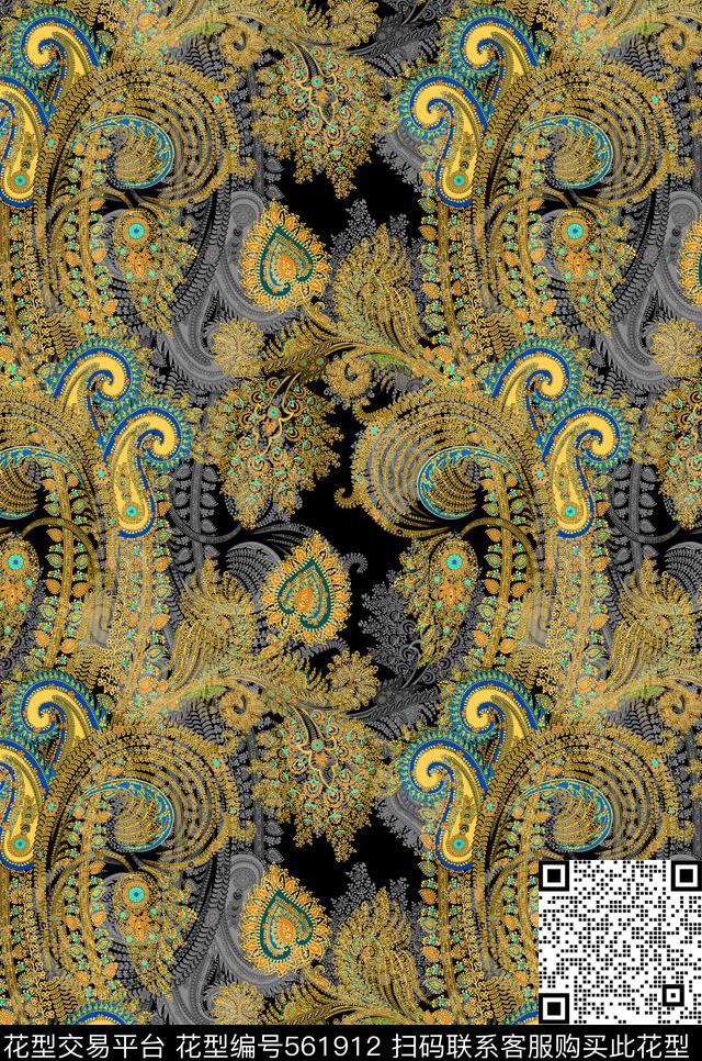 时尚腰果花佩兹利传统印花华亿平台下载（图片编号: 561912） - 瓦栏（Walan）